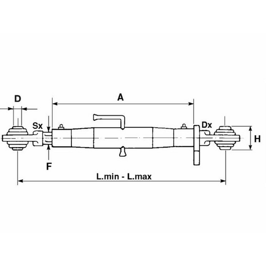 Terzo Punto Top meccanico Cat. 1° 22x2,5. Lunghezza: 330 mm chiuso, 490 mm aperto.