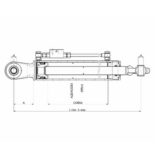 Terzo punto idraulico snodo anteriore e posteriore 570-850mm (63X35X280) - per Fiat 80-66 70-66, Massey Ferguson MF 3625 MF 3635 MF 3645, Lamborghini Formula 105, SAME Explorer