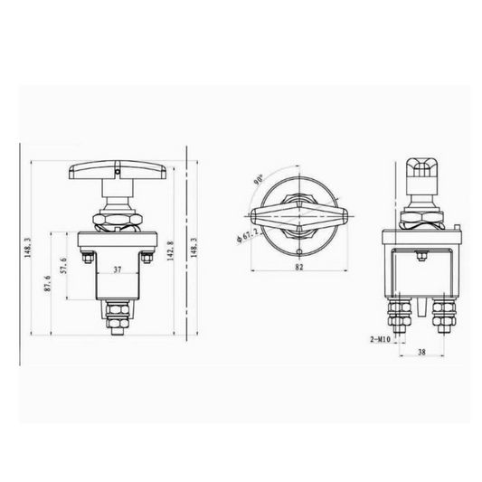 Interruttore staccabatteria ad azionamento manuale con maniglia fissa 250A - per trattori, camion e macchine operatrici