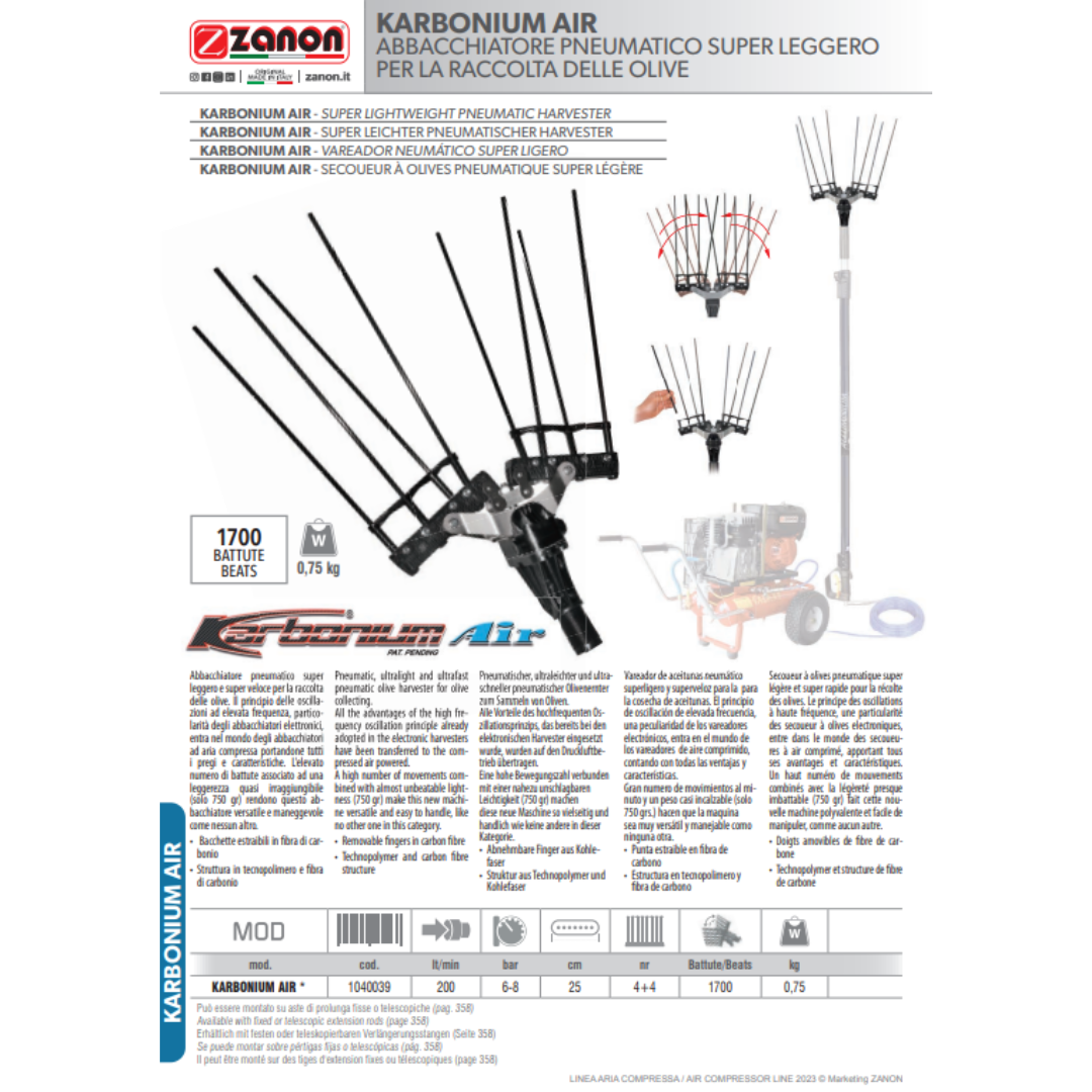 Abbacchiatore pneumatico ZANON Karbonium Air - leggero al carbonio