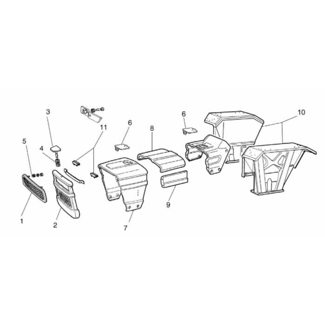 Calandra in ferro arancione per trattori Fiat Serie Oro, adattabile rif. 4950401. Completa di mascherina, robusta e ideale per protezione radiatore. Compatibile 440‑640 e cingolati.