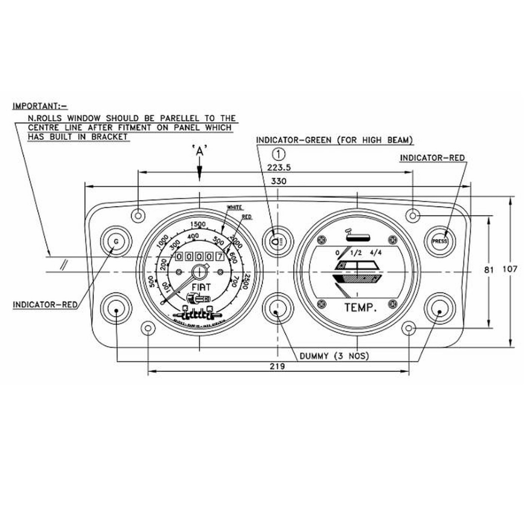 Quadro strumenti per trattori Fiat Serie Oro. Completo di carburante, temperatura, contagiri e contaore. Ricambio adattabile rif. 4334915. Cruscotto 640 540 605