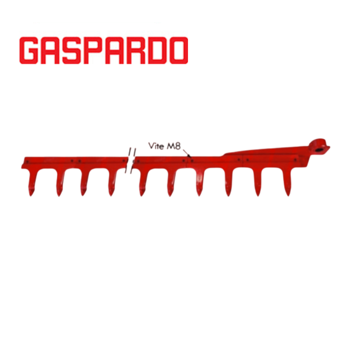 Lama dentiera paralama a 14 denti smontabili 2,05 m per barre falcianti Gaspardo FBR 205 e Fiore 205. Ricambio originale G13013782R. Denti con vite smontabile.