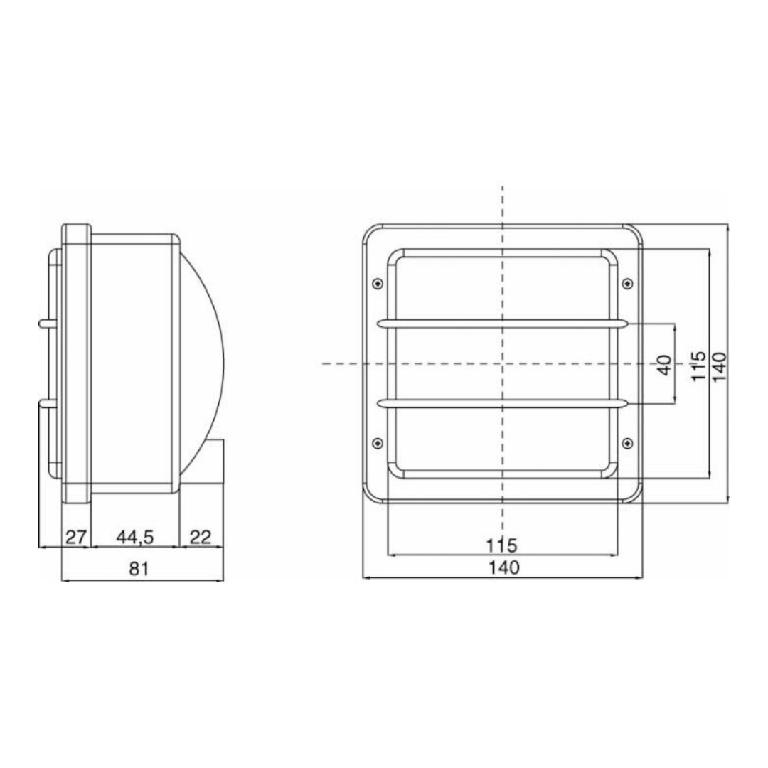 Proiettore anteriore simmetrico 140x140 mm, adattabile COBO 05103000. Installazione DX/SX, luce abbagliante e anabbagliante. Omologato E3. Lampadine incluse.