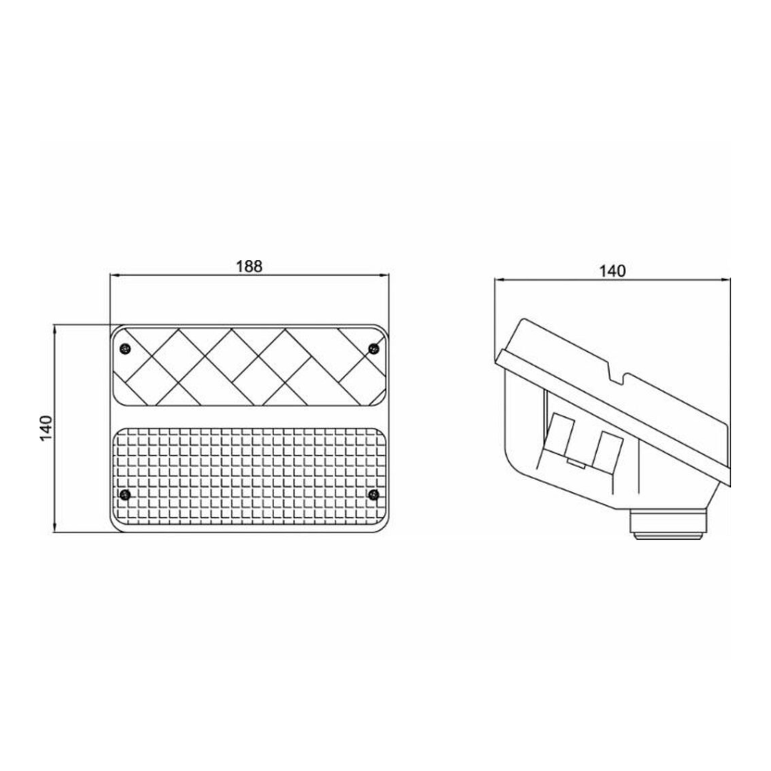 Fanale anteriore COBO 188×140 mm cod. 2.8019.400.0 per trattori Same, Lamborghini, Hürlimann. Funzioni direzione/posizione, 12V, omologato ECE.