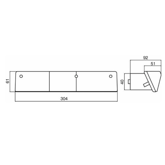 Fanale posteriore alogeno SX 304x92x61 mm con luce di posizione, stop e freccia. Omologato ECE, resistente e facile da installare per trattori FIAT e LANDINI.