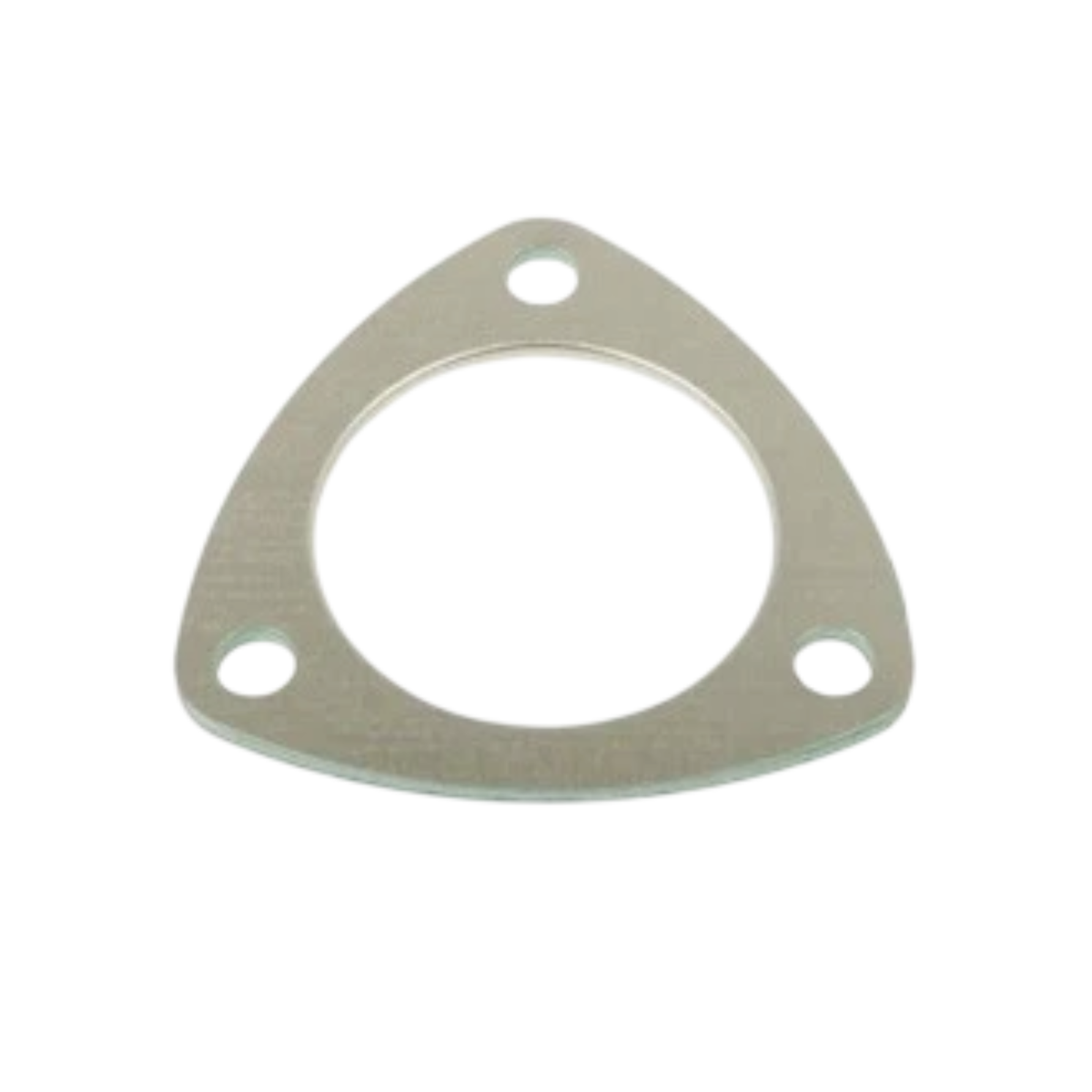 Guarnizione gomito scarico motore 5152380 per trattori Fiat, Ford e New Holland. Misure 82x82 mm, spessore 1,6 mm e 3 fori di fissaggio.