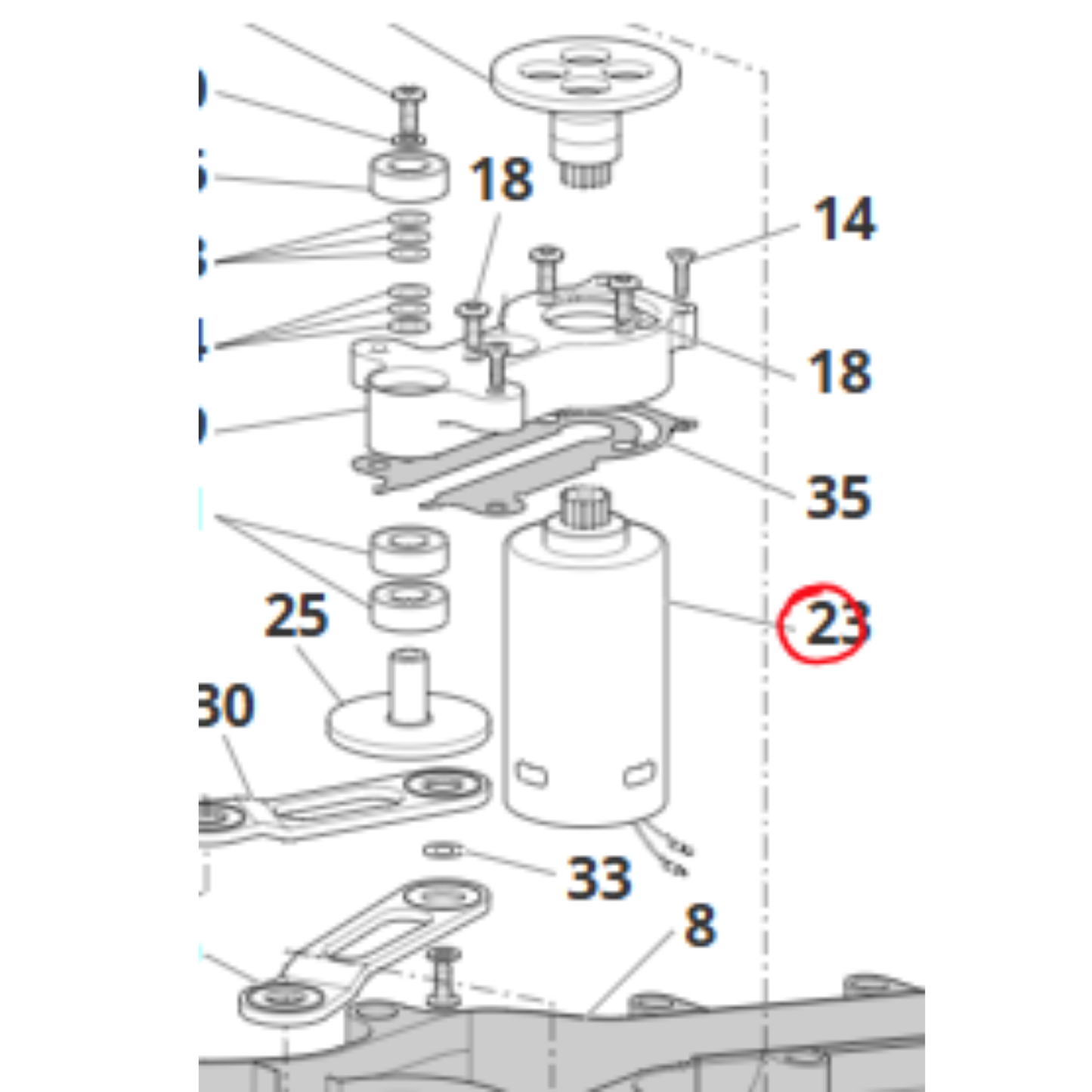 Motore elettrico completo 33V originale Zanon 33V cod. 3250027 per Karbonium Evo e Olivar 33V, completo di pignone dentato a 10 denti e spugnetta adesiva.