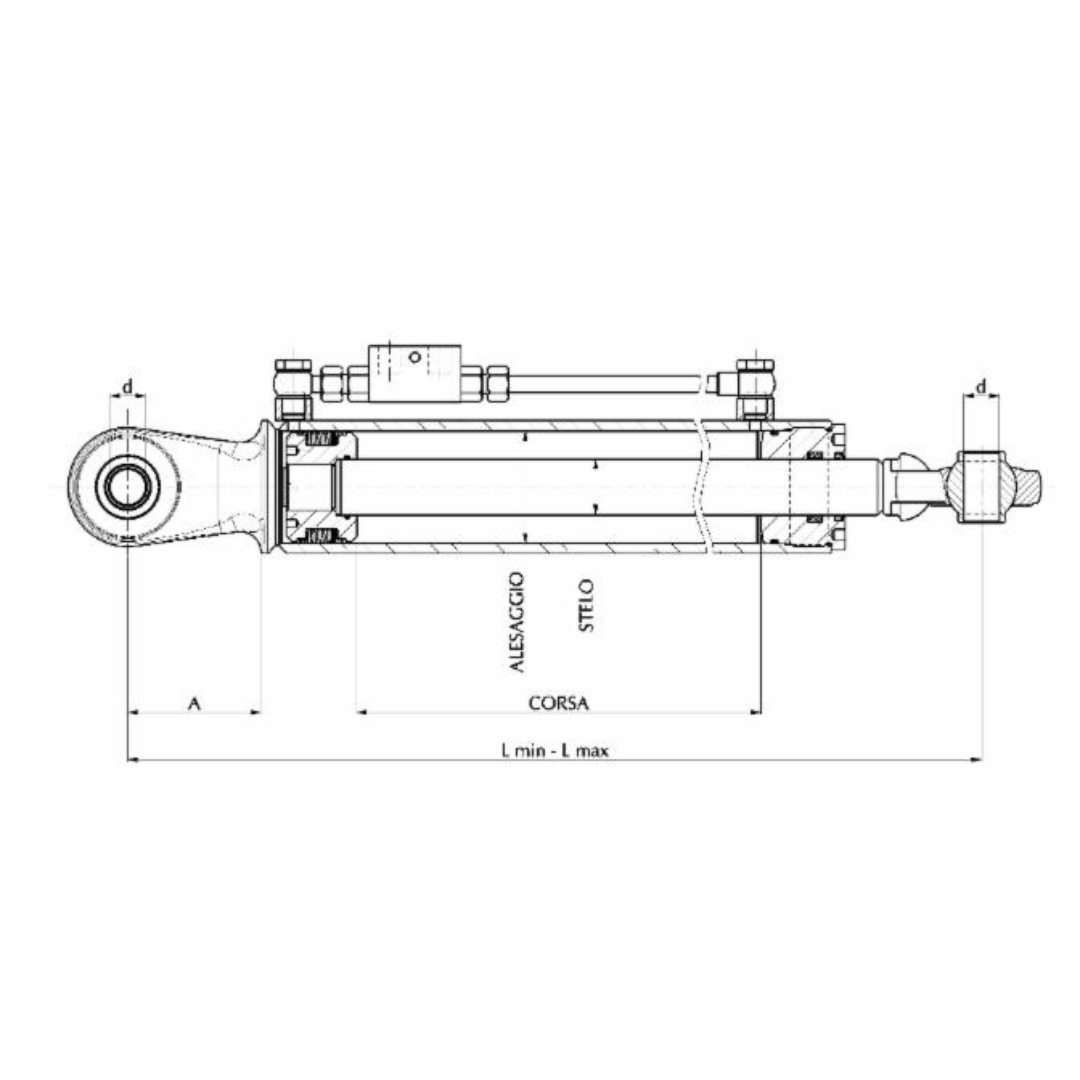 Terzo punto idraulico 50x30x160 Cat. 1 Alesaggio 50 mm per Landini-Fiat-Carraro TRX