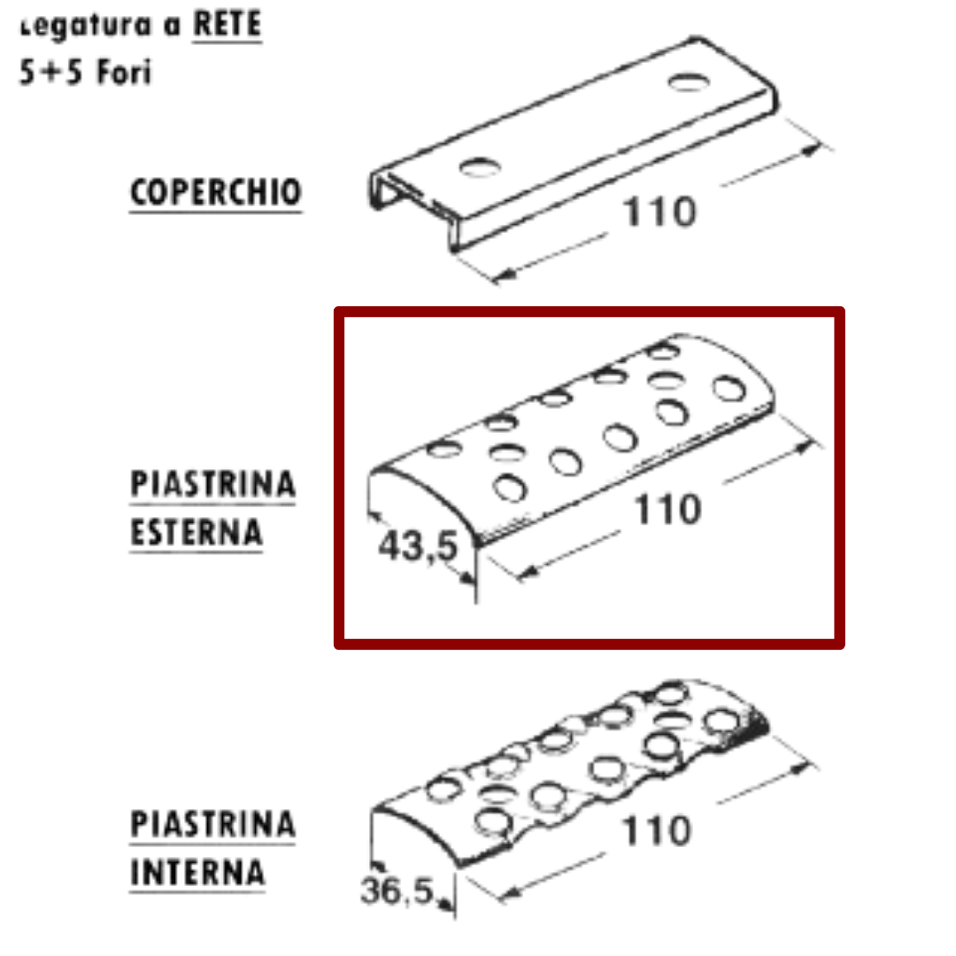 Piastrina esterna giunzione cinghia rotopressa legatore a rete 5+5 fori