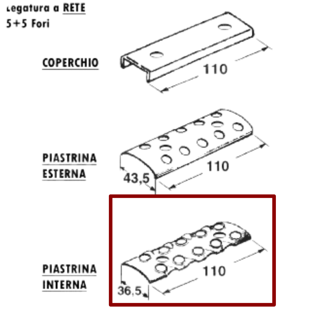 Piastrina interna giunzione cinghia rotopressa legatore a rete 5+5 fori