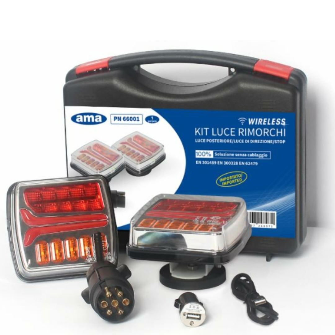 KIT LUCI LED WIRELESS (senza filo) - per rimorchi, carrelli, roulotte e macchine agricole
