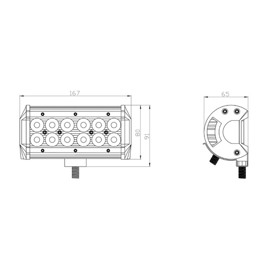 Barra a led (faro lavoro rettangolare) anteriore e posteriore 10-30V, 36W, 3240LM, 12 LED, Raggio ampio/largo