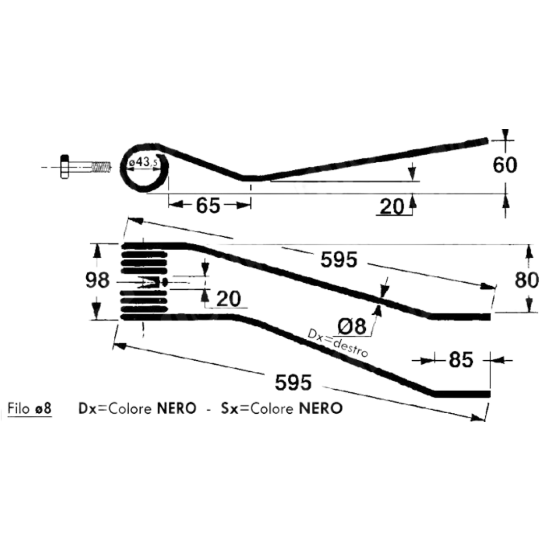 Dente/Molla per giroandanatore/ranghinatore (destro) CORMA