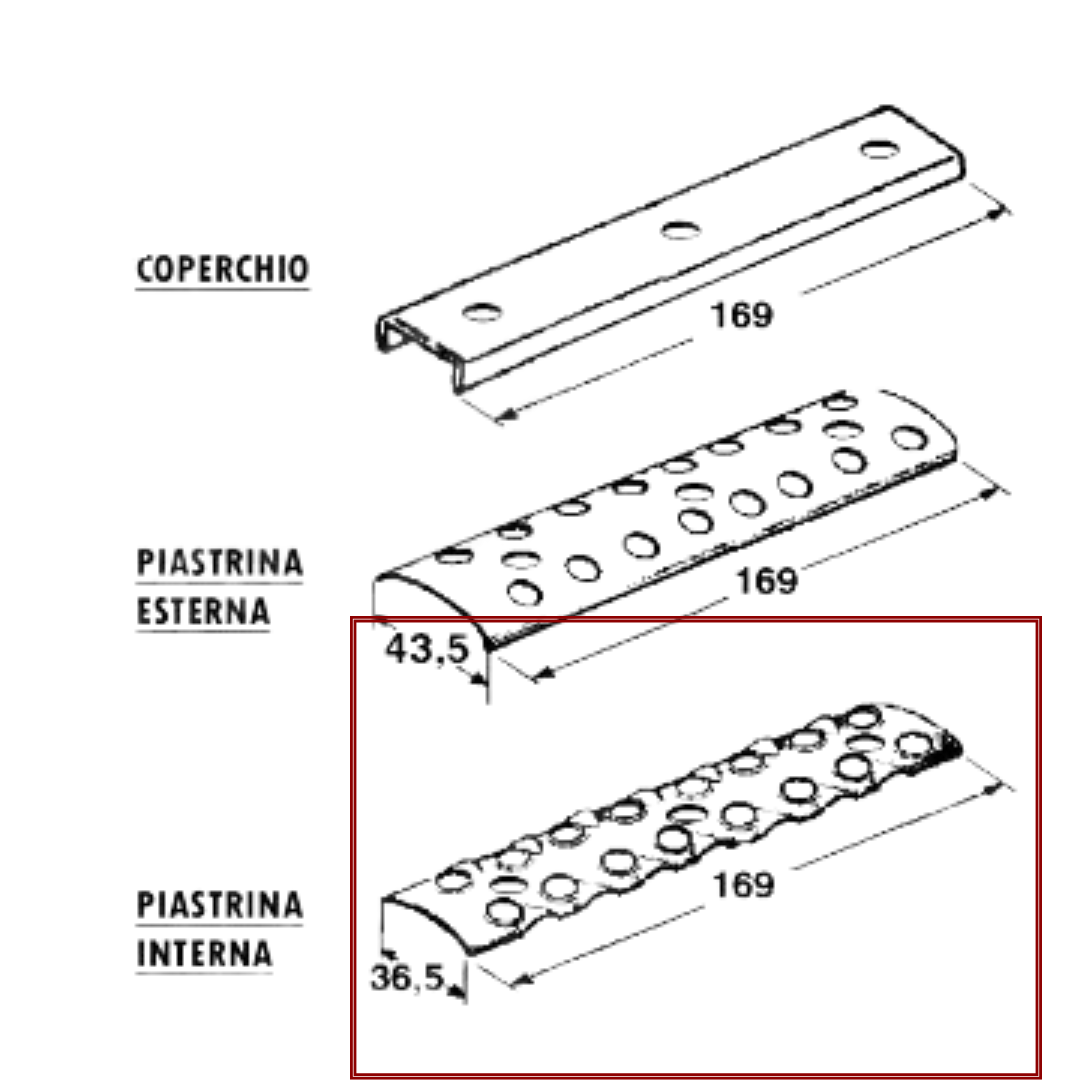 Piastrina interna giunzione cinghia rotopressa legatore a rete 8+8 fori