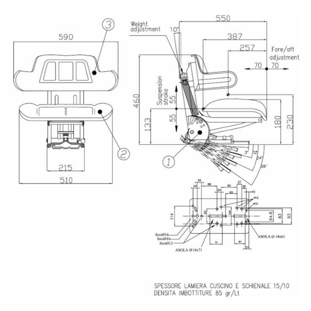 Sedile Universale Per Trattore Fiat Same New Holland Landini Con Molleggio in Sky Nero
