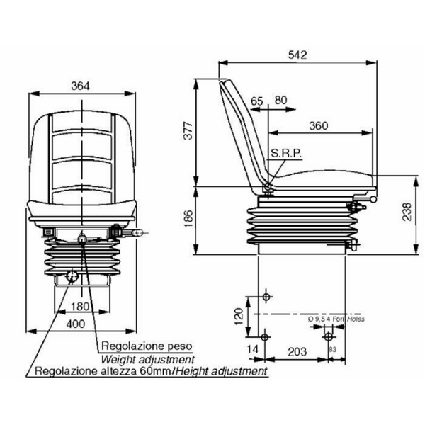Sedile Compact con molleggio meccanico, ideale per trattori stretti da vigneto e frutteto. Struttura robusta, seduta ergonomica, schienale alto e regolazione longitudinale.