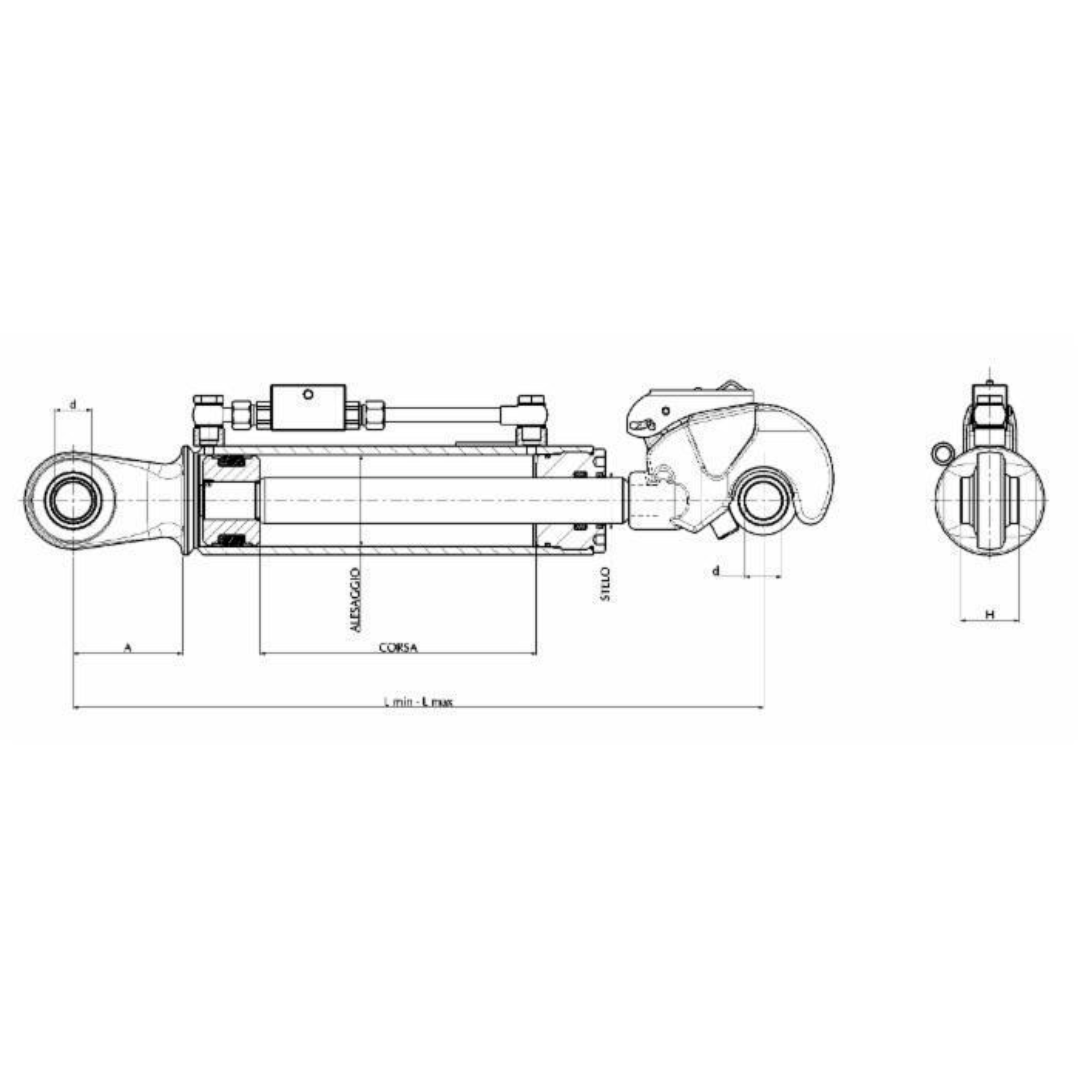 Terzo punto idraulico di II categoria, robusto e versatile, con lunghezza regolabile (550-760 mm). Compatibile con trattori FIAT, NEW HOLLAND e LANDINI.