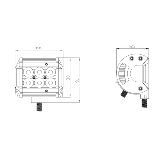 Barra LED da lavoro 18W 1620LM 10-30V con 6 LED Osram e fascio ampio 90°. Impermeabile IP68/IP69K, ideale per trattori e macchine agricole.