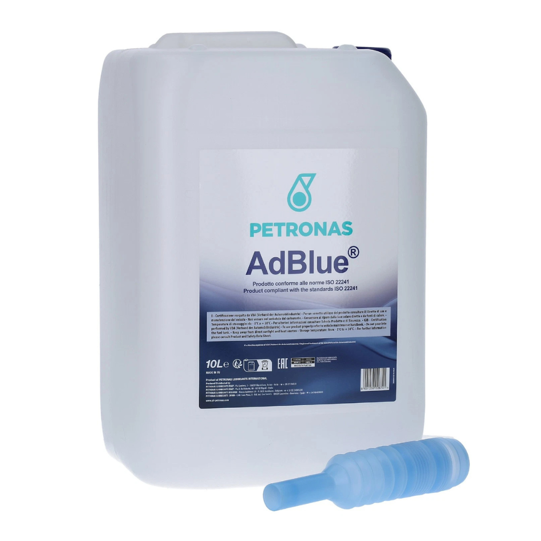 PETRONAS AdBlue® additivo diesel con tecnologia SCR, riduce le emissioni NOx nei motori Euro 4, 5, 6. Certificato ISO 22241. Pronto all’uso.