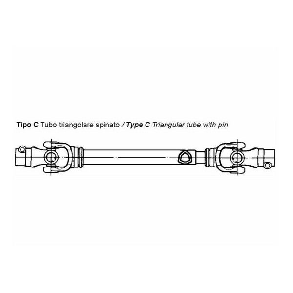 Albero Giunto Cardano AmaCardan categoria 2, lungo 1000 mm, con tubo triangolare spinato. Omologato CE.