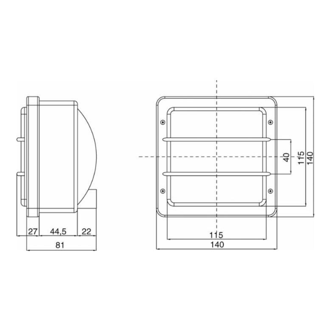 Fanale - Proiettore simmetrico 140x140mm, dx e sx, luce abbagliante e anabbagliante, corpo e cornice in nylon, fissaggio a molla, presa bassa. Lampadine incluse