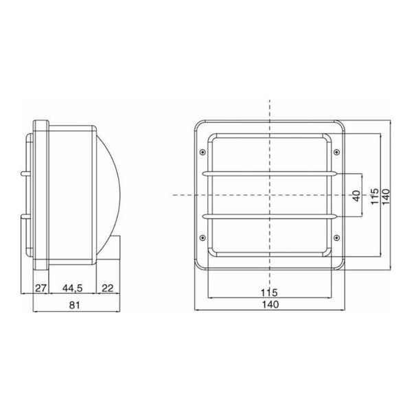 Fanale - Proiettore simmetrico 140x140mm, dx e sx, luce abbagliante e anabbagliante, corpo e cornice in nylon, fissaggio a molla, presa bassa. Lampadine incluse