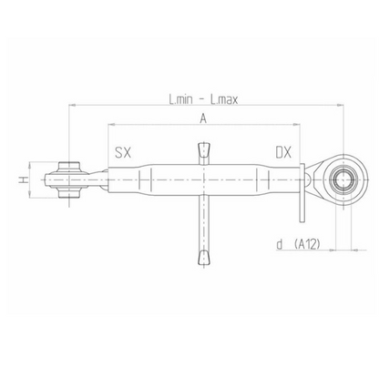 Terzo punto meccanico Basic cat. II m27x3 lunghezza 620-850mm