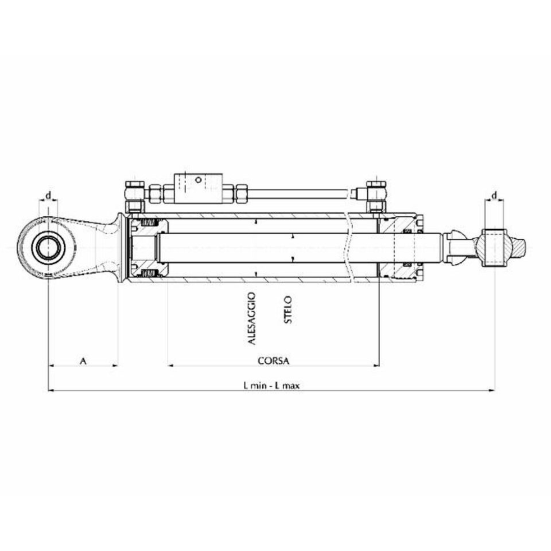 Terzo punto idraulico snodo anteriore e posteriore 570-850mm (63X35X280) - per Fiat 80-66 70-66, Massey Ferguson MF 3625 MF 3635 MF 3645, Lamborghini Formula 105, SAME Explorer