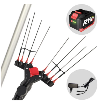 Abbacchiatore elettrico Castellari Vertigo L 18 12V 500W con batteria litio 18V 7,8Ah, 8 rebbi in carbonio e asta telescopica 240-330 cm. Caricabatterie incluso
