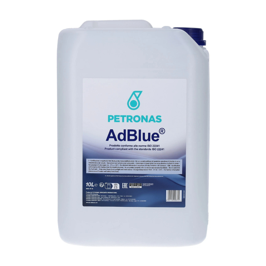 PETRONAS AdBlue® additivo diesel con tecnologia SCR, riduce le emissioni NOx nei motori Euro 4, 5, 6. Certificato ISO 22241. Pronto all’uso.