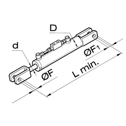 Braccio laterale idraulico per trattori Fiat, New Holland e Case IH. Dimensioni 520x80x40 mm, stelo Ø 40 mm, forcella Ø 26 mm. Per serie 90, 80, TL, 93, 94.