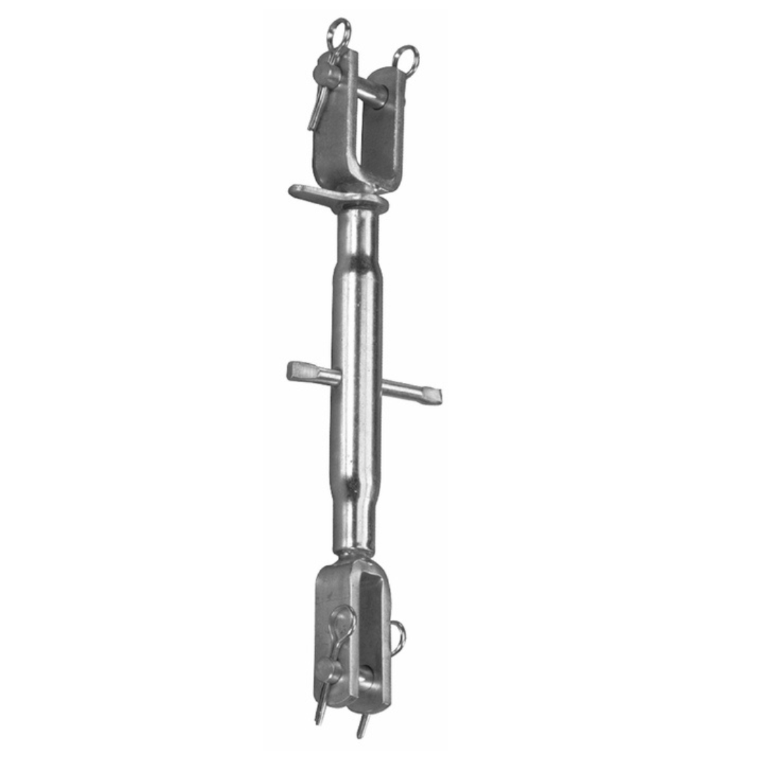 Braccio laterale meccanico di sollevamento per trattori fino a 60 Hp, regolabile da 380 a 530 mm con filettatura M22x2,5. Robusto, sicuro e versatile.