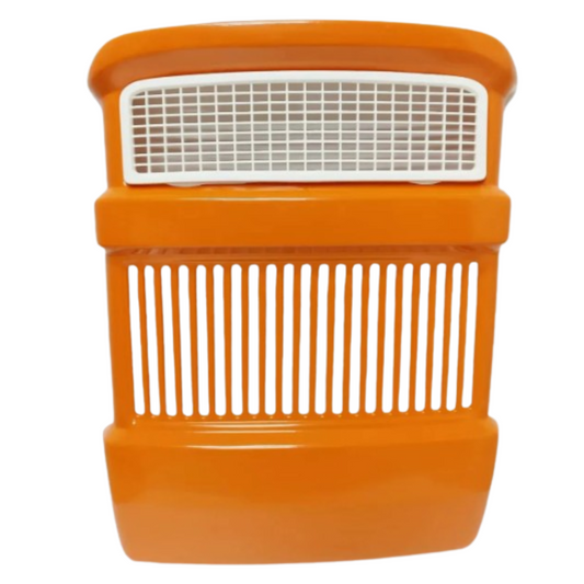 Calandra in ferro arancione per trattori Fiat Serie Oro, adattabile rif. 4950401. Completa di mascherina, robusta e ideale per protezione radiatore. Compatibile 440‑640 e cingolati.

