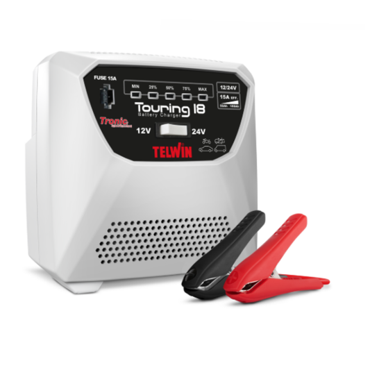 Caricabatterie Telwin Touring 15 12V/24V 12A con mantenitore TRONIC, LED e protezioni. Per batterie di auto e trattori. Ideale per abbacchiatori elettrici olive