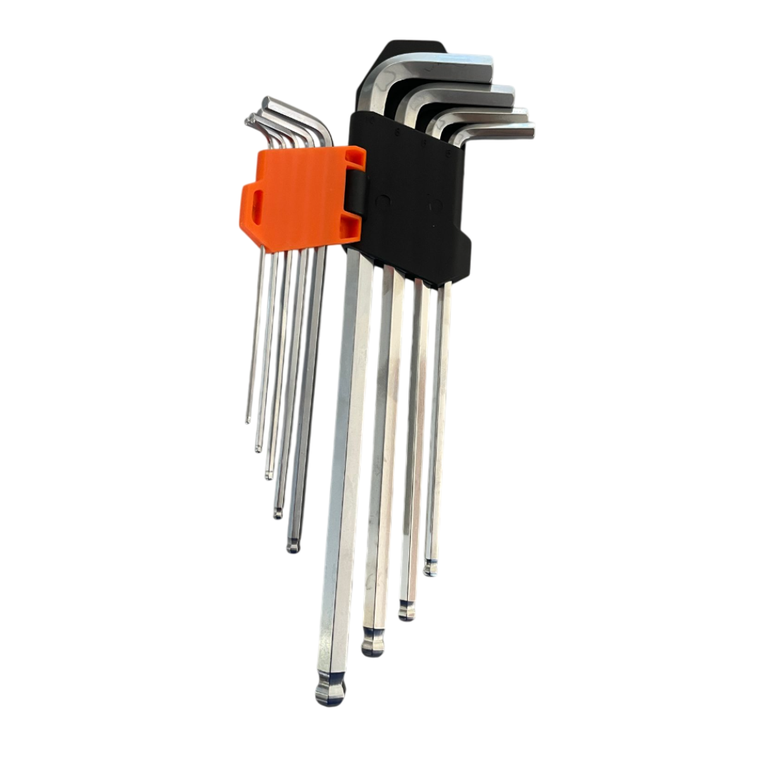 Set chiavi esagonali sferiche lunghe WOKIN in acciaio cromo vanadio. Alta qualità, precisione e resistenza per uso professionale e hobbistico