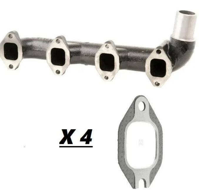 Collettore di scarico dritto 4 attacchi per trattori Fiat serie 55, 80, 90. Ghisa alta resistenza, made in Italy. Compatibile con codici 4694202, 7150225, 98485053.