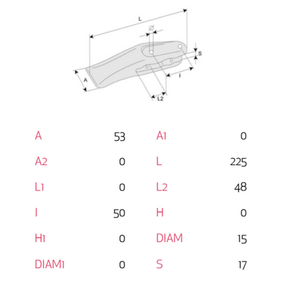 Dente a forcella in acciaio per escavatori, miniescavatori e minipale. Resistente e affidabile, compatibile con vari modelli e marchi: Kubota, Fai, Komatsu
