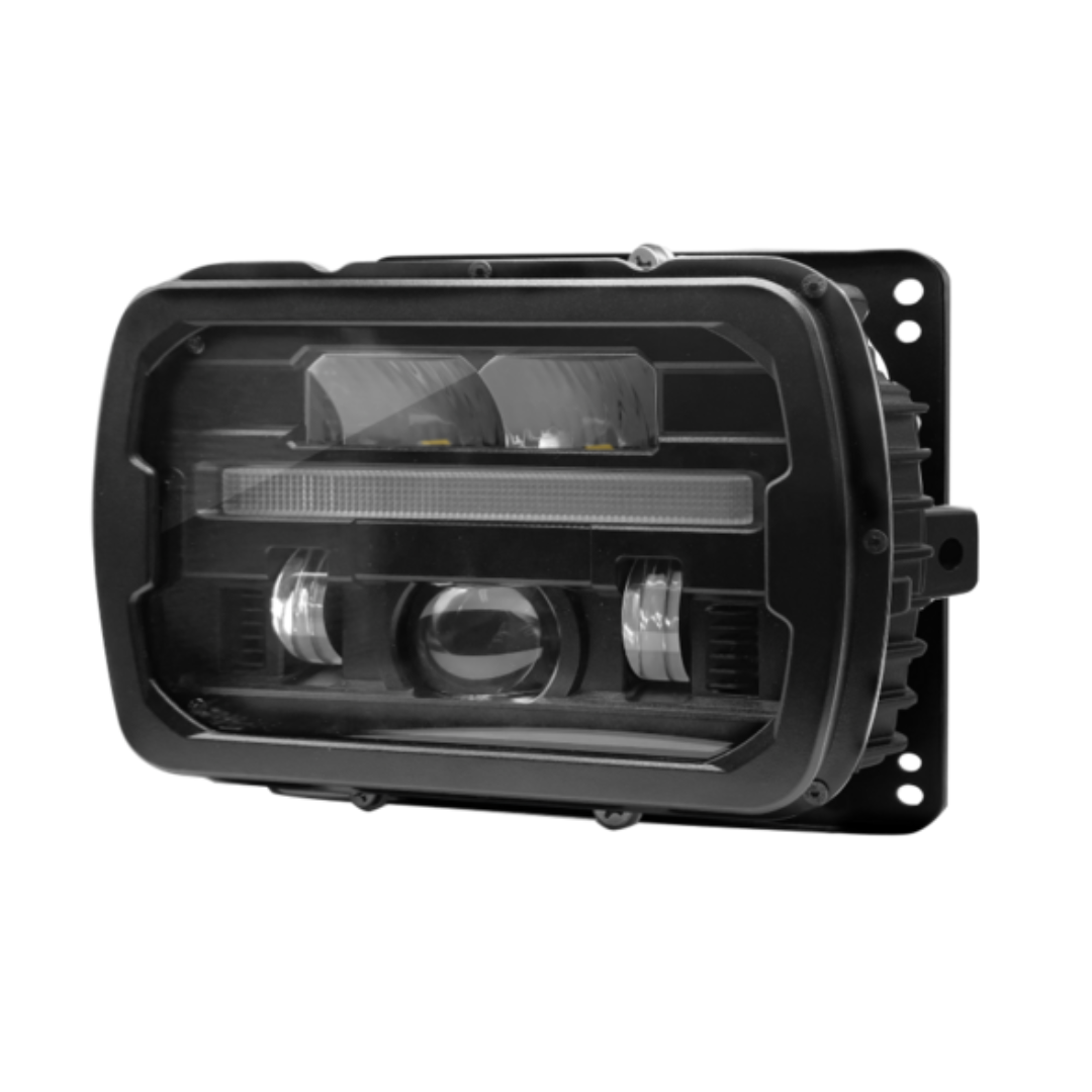 Fanale LED trattori Fiat serie 90 e 66, Case-IH, 12-24V, IP69K, abbagliante/anabbagliante, vetro temprato, connettore H4. Alta visibilità e omologazione ECE.