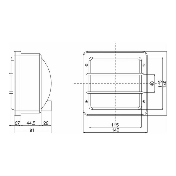 Proiettore anteriore simmetrico 140x140 mm, adattabile COBO 05103000. Installazione DX/SX, luce abbagliante e anabbagliante. Omologato E3. Lampadine incluse.

