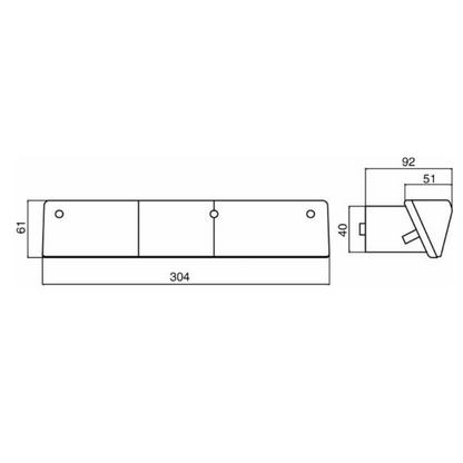 Fanale posteriore alogeno SX 304x92x61 mm con luce di posizione, stop e freccia. Omologato ECE, resistente e facile da installare per trattori FIAT e LANDINI.