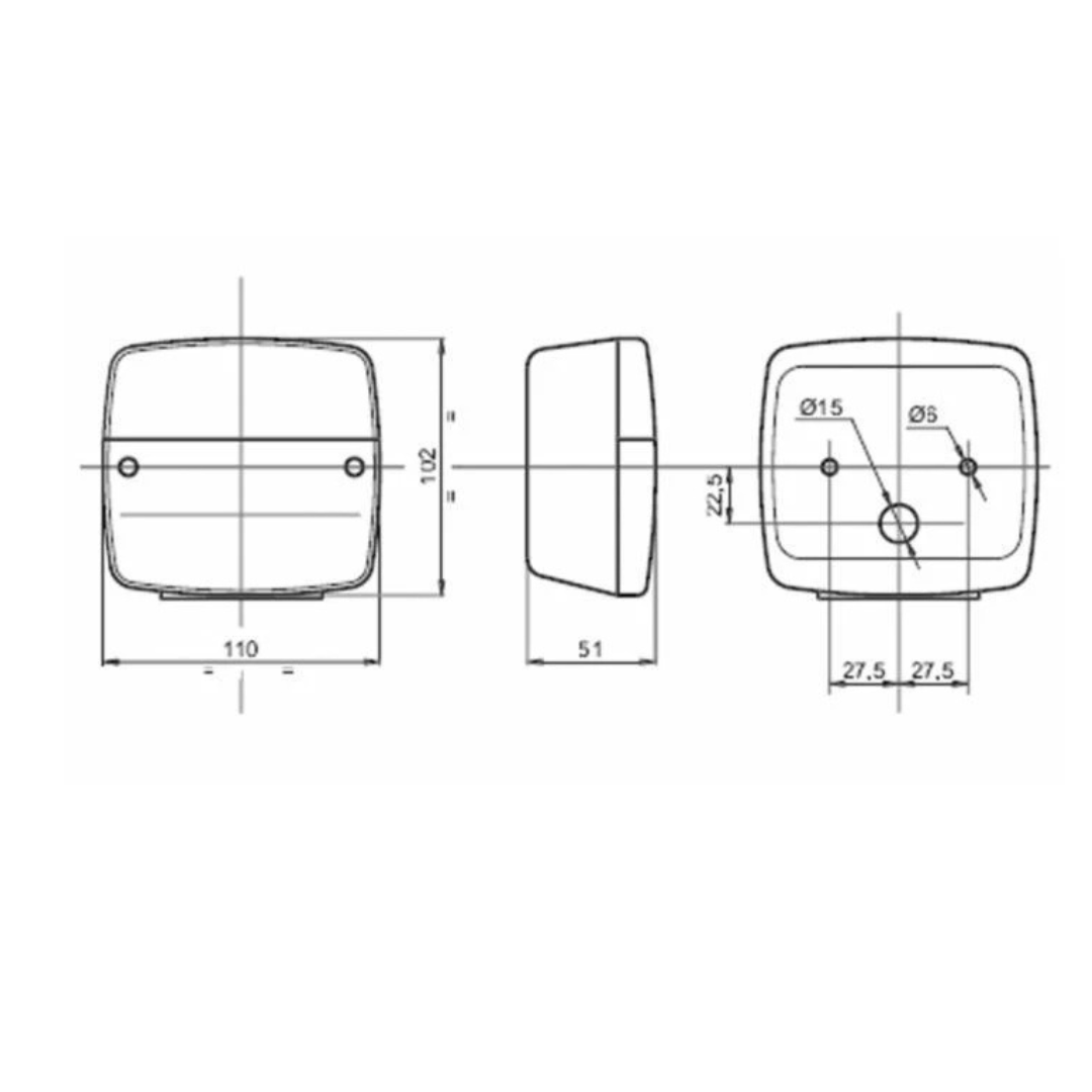 Fanale posteriore alogeno dx 107x53x100 mm - con lampadine incluse