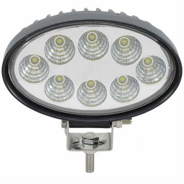 Faro da lavoro LED 24W ovale, 1800 lumen, IP67. Illuminazione potente per trattori e macchine agricole. Robusto, efficiente e facile da montare.