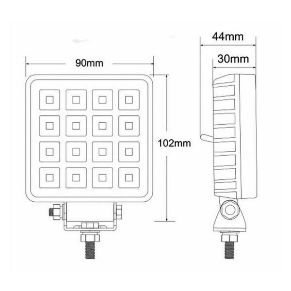 Faro LED quadrato 13,2W, 2400 lumen, IP67. 16 LED, luce ampia, 10–30V con interruttore. Ideale per trattori, fuoristrada e veicoli industriali.