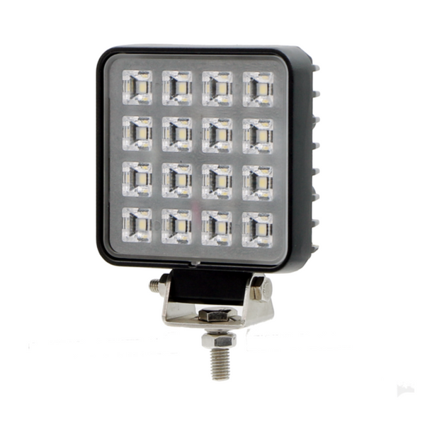 Faro LED quadrato 13,2W, 2400 lumen, IP67. 16 LED, luce ampia, 10–30V con interruttore. Ideale per trattori, fuoristrada e veicoli industriali.