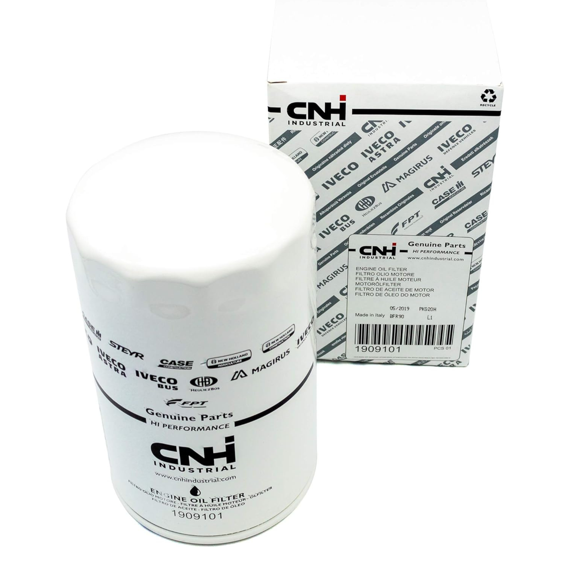 Filtro olio motore originale CNH 1909101 per trattori Fiat e New Holland. Ricambio originale per la protezione del motore. Compatibile con trattori Fiat e CNH