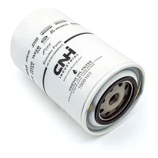 Filtro olio motore originale CNH 1909101 per trattori Fiat e New Holland. Ricambio originale per la protezione del motore. Compatibile con trattori Fiat e CNH
