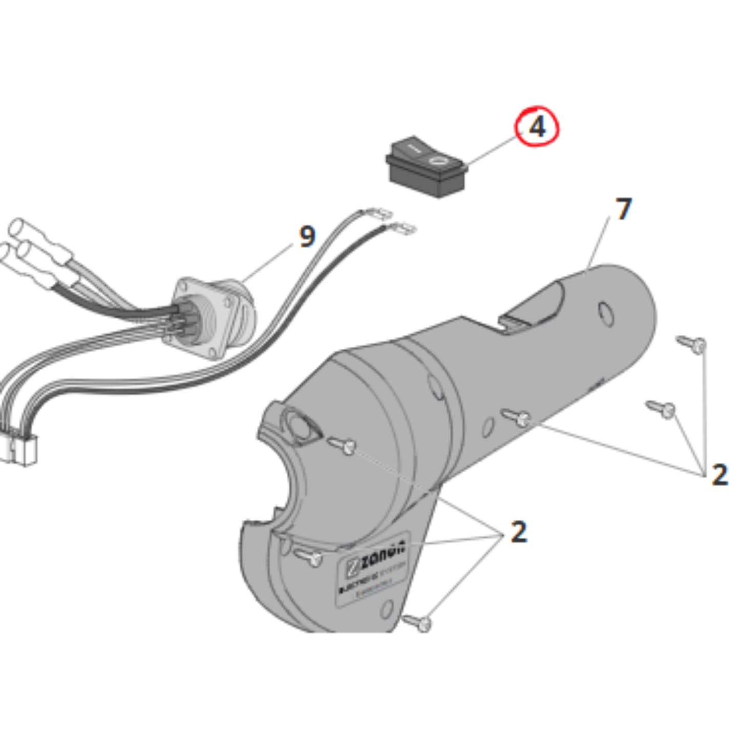 Interruttore ON/OFF originale Zanon cod. 5444094 per abbacchiatore elettrico Albatros. Ricambio per comando accensione e spegnimento macchina
