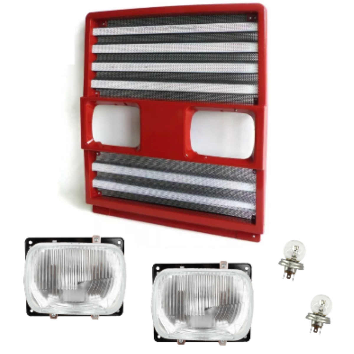 Kit calandra radiatore + fari anteriori per trattori Fiat e New Holland serie 90 e 55. Protezione, visibilità e compatibilità garantite. Fiat 80/90 110/90 70/90