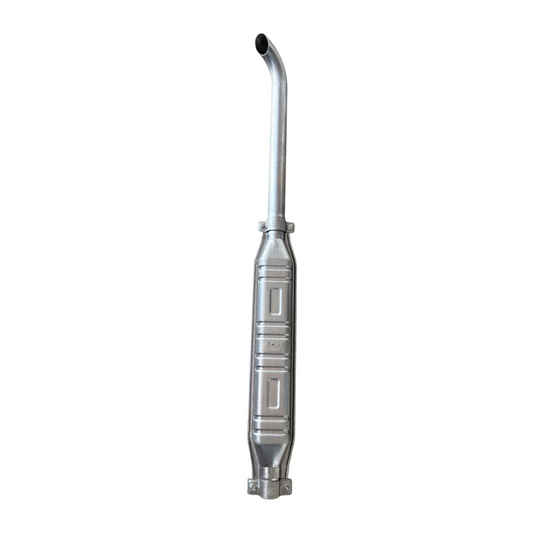 Kit silenziatore quadro per trattori Fiat con prolunga curva e collare completo. Riduce rumore e vibrazioni, facile da installare, Made in Italy.